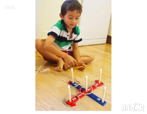 Дървена игра "Ring Toss" (хвърляне на рингове), известна още като "Quoits". , снимка 5 - Други - 54130622