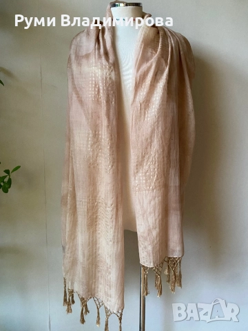 Бежов шал Henry Cotton's от 85 % памук и 15 % коприна, снимка 7 - Шалове - 52770415