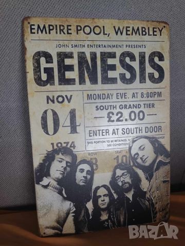 Genesis 4 NOV 1974,Empire Pool,Wembley-метална табела (плакет), снимка 1 - Китари - 45758924