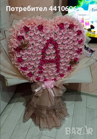 Ръчно изработен букет, сърцевиден шедьовър от 139 сапунени рози , снимка 5 - Други - 53658128