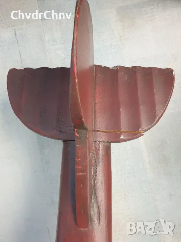 76см ръчна дърворезба фигура/стара голяма дървена играчка/самолет-биплан, снимка 8 - Антикварни и старинни предмети - 50301378