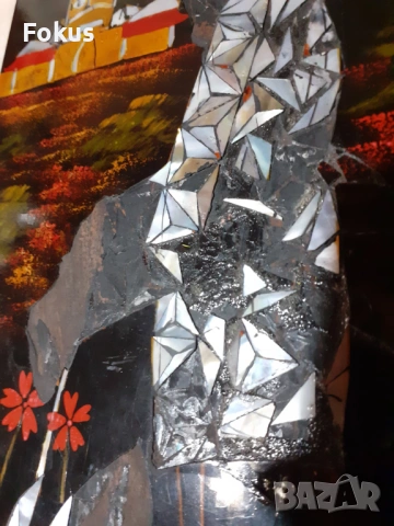 Уникална японска лакова картина с интарзия от седеф, снимка 6 - Антикварни и старинни предмети - 53347344