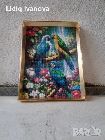 Диамантен гоблен папагали-готов и рамкиран, снимка 2 - Гоблени - 51016734