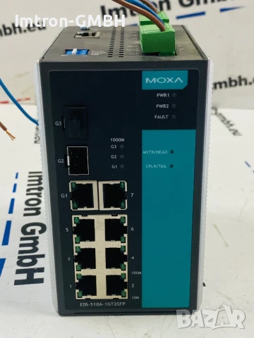 Moxa 10 EDS-510A-1GT2SFP-T Ethernet комутатор със (7) 10/100BTX порта, (1) 10/100/1000BTX  и (2) SFP