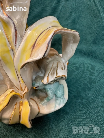 Статуетка „Щъркел с жаба“/“Чапла с жаба“, Дулевский фарфоровый завод (Дулево), СССР, 1967 г. , снимка 2 - Статуетки - 52979634