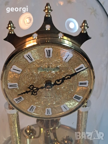 немски настолен часовник Hermle със стъклен похлупак , снимка 3 - Антикварни и старинни предмети - 53377294