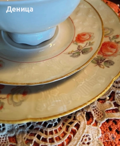 🧡 Wallendorf  Порцелан със страхотен цвят, красив релеф, снимка 6 - Чаши - 51697603