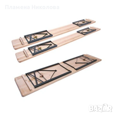 Сгъваем комплект градинска маса с 2 пейки - От чамово дърво, с отвор за чадър, снимка 4 - Градински мебели, декорация  - 53615488