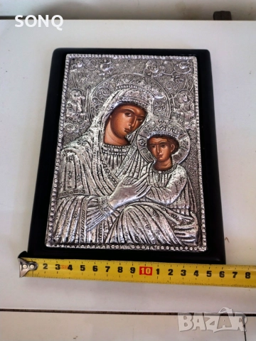 Прекрасна Посребрена Икона Богородица С Младенеца Христос., снимка 9 - Икони - 52510824