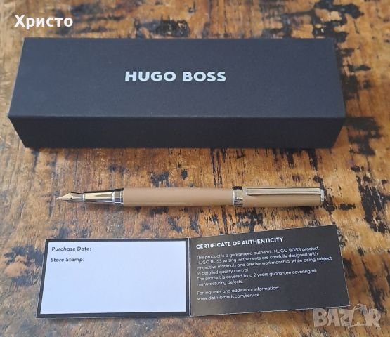 писалка HUGO BOSS Gear Camel метал лого на пръстена и тяло с гланцов лак с екзотичен цвят камила, снимка 1 - Ученически пособия, канцеларски материали - 46332405