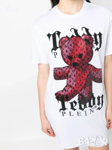 Филип Плейн Рокля тип тениска Teddy Plein с кристална украса, снимка 2 - Рокли - 50892754