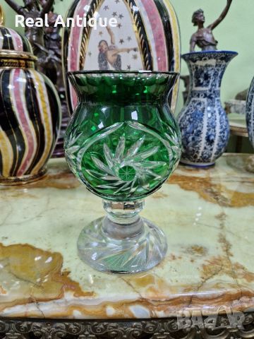 Превъзходна много красива антикварна колекционерска кристална ваза чаша Bohemia , снимка 6 - Вази - 45234887