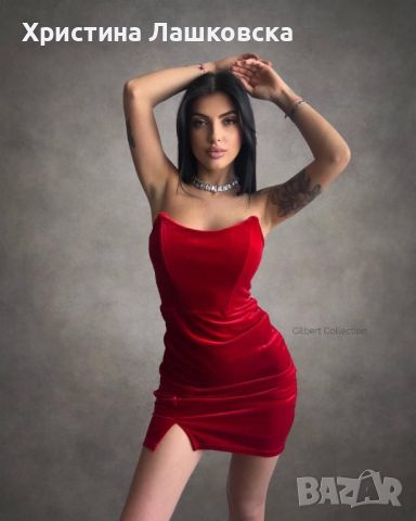 Червена рокля кадифе, снимка 2 - Рокли - 46385264