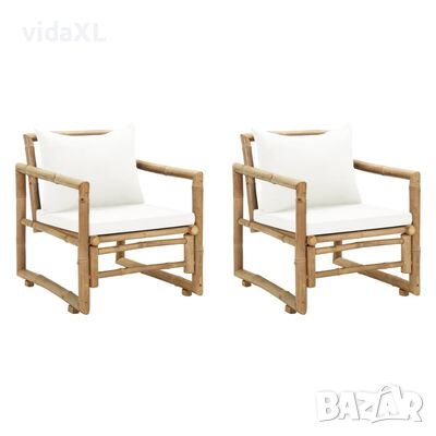 vidaXL Градински столове с възглавници, 2 бр, полиратан, бамбук(SKU:43158