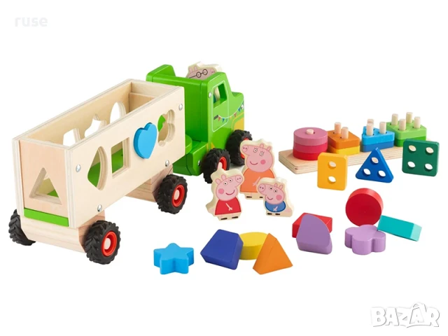 НОВИ! Дървен камион с форми Peppa Pig Прасето Пепа голям 35см, снимка 3 - Коли, камиони, мотори, писти - 50540866