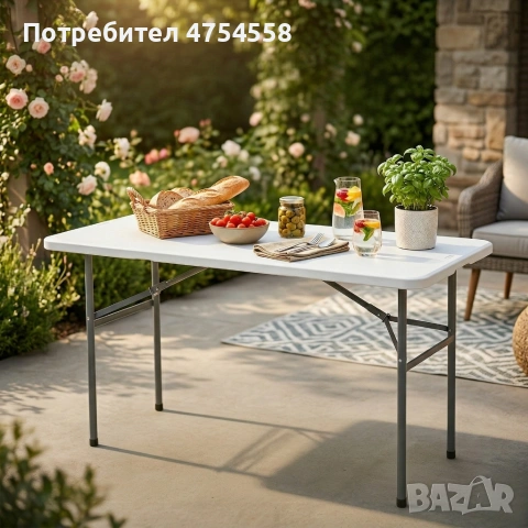 Сгъваема правоъгълна градинска маса, бяла - 181.5 × 74 × 74 см