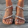 Дамски плоски сандали, украсени с кристали, с гумирани подметки, снимка 1 - Сандали - 45382983