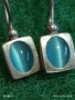 Винтидж сребърни обеци с инкростация на камък КОТЕШКО ОКО ювелирна изработка 40082, снимка 3