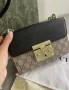 Кожена чанта gucci кафяво бежова черна метална дръжка , снимка 2