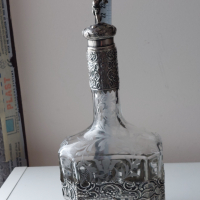 Стара кристална бутилка със сребърен обков-сребро 900, снимка 9 - Антикварни и старинни предмети - 44942499