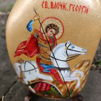 Рисувана икона *Свети Георги " върху камък , снимка 1 - Икони - 45437654