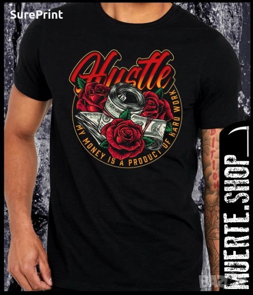 Черна тениска с щампа HUSTLE, снимка 1