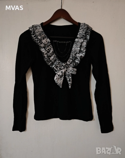 Нова дамска черна официална блуза с дълъг ръкав S размер, снимка 1