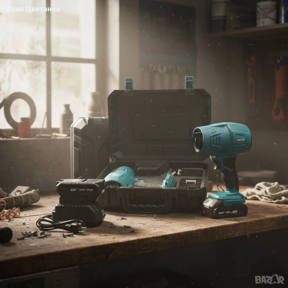 Акумулаторна турбо духалка 36V – Мощен въздушен пистолет с 2 батерии 8Ah и куфар, снимка 1