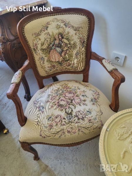 Френско кресло с гобленова дамаска , снимка 1