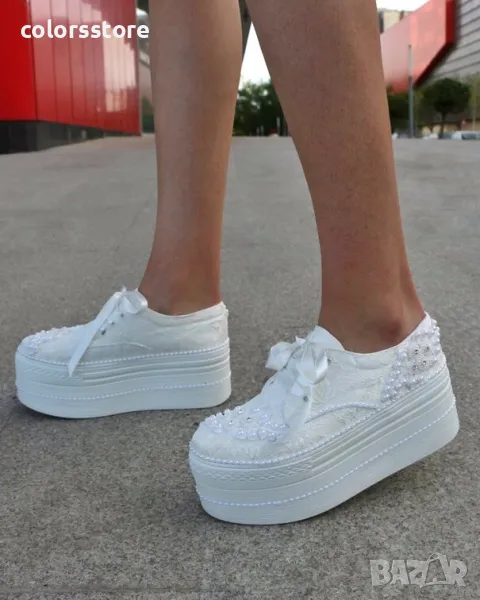 Обувки на платформа - бели - 412-30, снимка 1