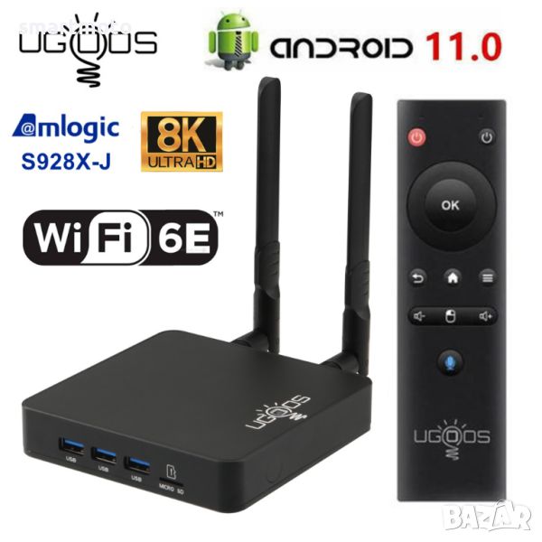 Тв бокс UGOOS AM8 Андроид 11 Amlogic S928X-J 4GB 32GB WiFi6E BT5.3 , снимка 1