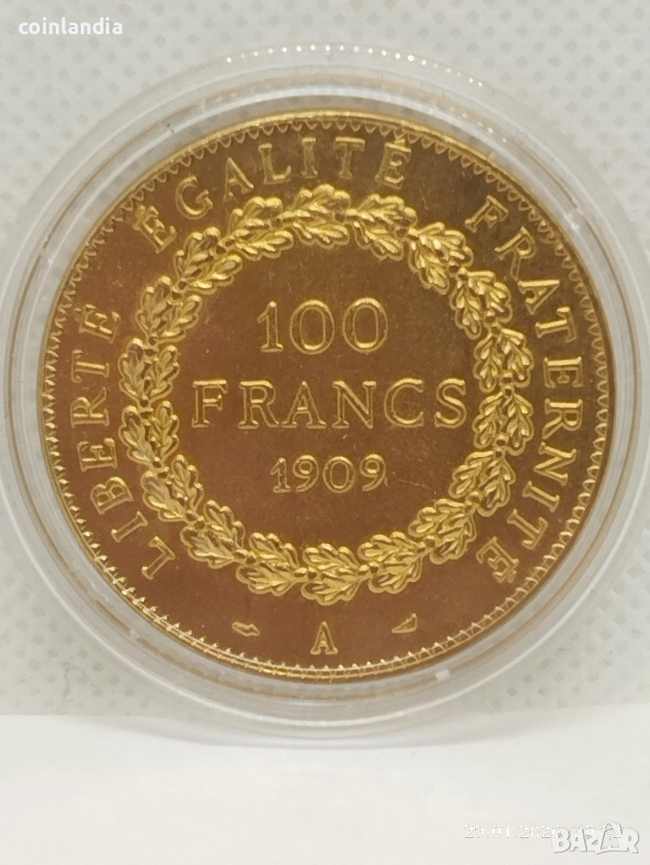 позлатена монета 100 франка репродукция , снимка 1