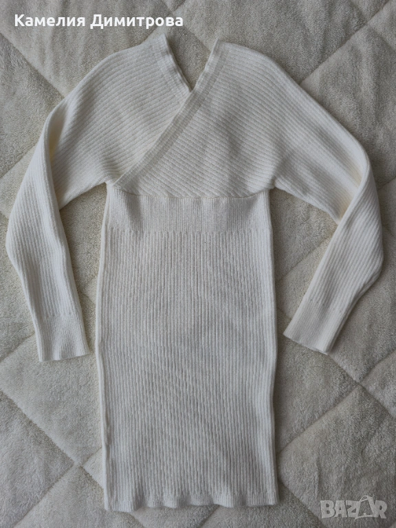 Елегантна дамска рокля в цвят екрю – по тялото, снимка 1