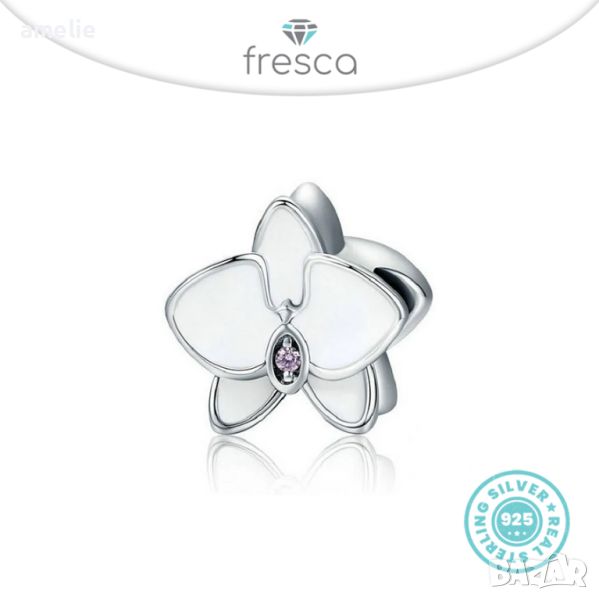 Талисман Fresca по модел тип Pandora Пандора сребро 925 White Orchid. Колекция Amélie, снимка 1