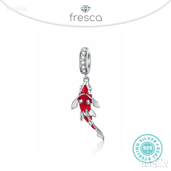 Талисман Fresca по модел тип Pandora Пандора сребро 925 Red Fish, снимка 1