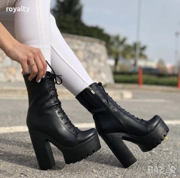 Боти на ток - черна кожа с черно ходило, снимка 1