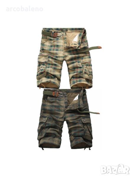 Мъжки къси карирани карго панталони с половин джоб, 2цвята , снимка 1