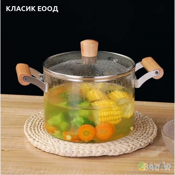 Стъклена тенджера с капак 4,5 литра, снимка 1