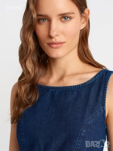 Дънкова мини рокля с плисета в долната част - тъмносиня, снимка 1