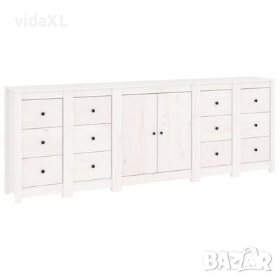 vidaXL Сайдборд, бял, 230x35x80 см, бор масив（SKU:3114085, снимка 1
