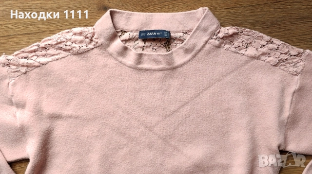 Красив пуловер с дантела цвят пудра на ZARA Зара, р-р S-М, перфектен, снимка 5 - Блузи с дълъг ръкав и пуловери - 51980513