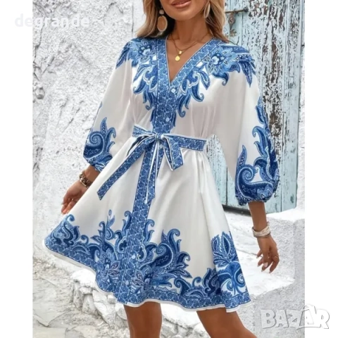 Синя Рокля с орнаменти в стил Zimmermann, снимка 2 - Рокли - 51516823