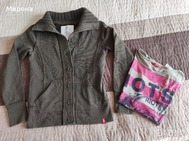 Комплект тютюнево зелена жилетка и блуза EDC by Esprit, размер ХS-S