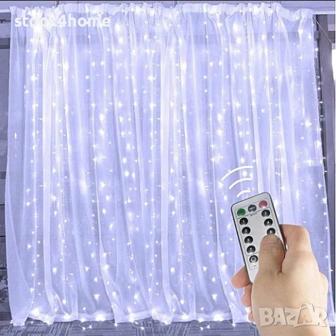 Магически светеща коледна завеса 3х3 метра с дистанционно управление, снимка 5 - Декорация за дома - 52573807