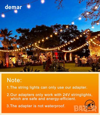 Външни електрически струнни светлини 20 метра, 30+2 G40 LED крушки, удароустойчиви, водоустойчиви, снимка 6 - Външни лампи - 46432937