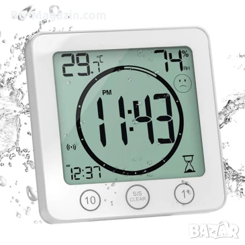 Водоустойчив дигитален часовник с термометър влагомер и таймер за баня LED електронен електронен, снимка 7 - Други - 51039938