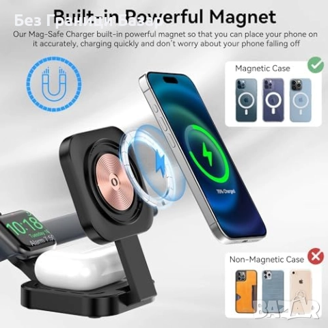 Нова Сгъваема MagSafe станция за iPhone 12–17 + Apple Watch + AirPods, снимка 5 - Аксесоари за Apple - 52270834