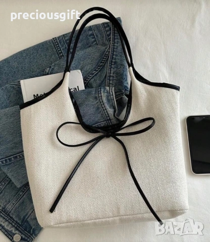 Дамска голяма чанта с панделка, снимка 4 - Чанти - 53289853