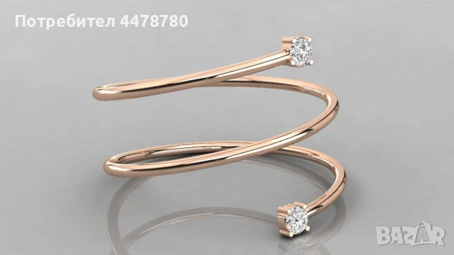 Елегантен златен пръстен с два диаманта, снимка 5 - Пръстени - 50740424