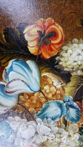 Картина - натюрморт с цветя с дървена рамка, снимка 3 - Картини - 52353144